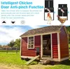 A red chicken coop with an automatic door, set in a grassy field. Produktbild-Vorschau
