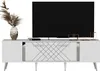 A white TV stand with a television on top, and decorative items on the stand. Anteprima dell’immagine prodotto
