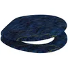 A toilet seat with a dark blue marble pattern and gold veining, shown from a slightly elevated side view against a white background. Produktbild-Vorschau