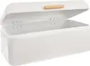 A white metal bread box with a wooden handle is shown with its lid open. Podgląd zdjęcia produktu