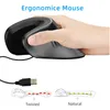 A hand holding an ergonomic mouse, with diagrams illustrating its use. Produktbild-Vorschau