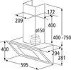 A technical drawing with dimensions of a range hood. Produktbild-Vorschau