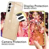 A collage of images showcasing a phone case with glitter, highlighting its protective features and a lifestyle shot of people celebrating. Produktbild-Vorschau