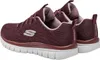 A pair of burgundy Skechers athletic shoes are shown from a side-rear angle against a white background. Produktbild-Vorschau