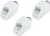 Three white smart thermostats are arranged diagonally on a white background. Produktbild-Vorschau