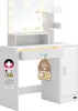 A white vanity table with a mirror and LED lights. Produktbild-Vorschau