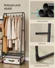 A clothing rack with clothes and a storage box, with close-up feature callouts. Produktbild-Vorschau