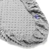 A close-up view of a light grey minky fitted sheet with a textured dimpled pattern and elasticized edges. Produktbild-Vorschau