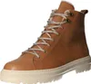 A single brown leather boot with laces and a thick sole, isolated on a white background. Anteprima dell’immagine prodotto