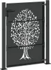 A black metal garden gate with a decorative tree design. Produktbild-Vorschau