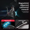 Collage of images showing a stationary exercise bike and close-ups of its magnetic resistance mechanism. Náhled obrázku produktu