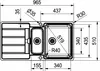 A top-down technical drawing of a sink with dimensions and specifications. Produktbild-Vorschau