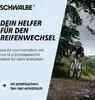 A cyclist on a gravel road with a Schwalbe logo and promotional text. Produktbild-Vorschau