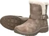 A pair of taupe winter boots shown from a diagonal angle, with one boot showing its sole. Voir les images du produit
