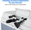 Close-up of the top compartment of a portable cooler, showing various power cables plugged in. Produktbild-Vorschau