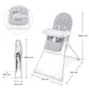 A diagram showing the dimensions of a folded and unfolded high chair. Produktbild-Vorschau