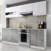 A modern kitchen unit with gray and white cabinets, a built-in oven, and a coffee machine. Náhľad obrázku produktu