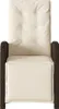 A top-down view of an armchair with cream-colored cushions and brown wicker arms. Produktbild-Vorschau