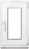 A white window frame with a clear glass pane, shown against a white background. Produktbild-Vorschau