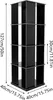A black, four-tier rotating bookshelf with dimensions indicated by measurement lines. Podgląd zdjęcia produktu