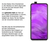 A smartphone with a purple screen and a pop-up camera, next to descriptive text about a screen protector. Produktbild-Vorschau