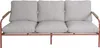 A three-seater outdoor sofa with beige cushions and a terracotta-colored metal frame. Podgląd zdjęcia produktu