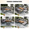 Collage of four different seating arrangements for a modular outdoor furniture set, each labeled with a different activity. Voir les images du produit