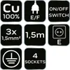 NEO TOOLS listwa gniazdowa 4-krotna kabel 1,5 m czarny | Podgląd zdjęcia produktu 2