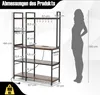 A diagram showing the dimensions of a kitchen shelf unit, with a silhouette of a person for scale. Voir les images du produit