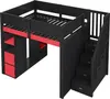 A loft bed with integrated storage and stairs, shown from a diagonal angle against a white background. Produktbild-Vorschau