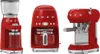 A collage of three red Smeg kitchen appliances: a coffee grinder, a drip coffee maker, and an espresso machine. Náhled obrázku produktu
