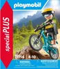 A Playmobil mountain biker on a trail with mountains in the background. Produktbild-Vorschau