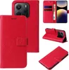 A collage of images showing a red floral flip phone case from different angles. Produktbild-Vorschau