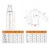 A size chart for a jacket and overalls, with diagrams and measurements. Produktbild-Vorschau