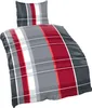 4 tlg Flausch Bettwäsche 135 x 200 cm Streifen rot grau Produktbild-Vorschau 2