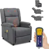 A collage of images showing a gray massage recliner chair in different positions, along with a hand holding a remote control for the chair. Anteprima dell’immagine prodotto