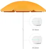 A close-up view of an orange beach umbrella with a white trim, shown against a white background. Two circular insets highlight the pole diameter with measurements. Produktbild-Vorschau