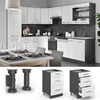 A collage of a modern kitchen setup and individual kitchen cabinet components. Anteprima dell’immagine prodotto