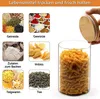 A collage of images showing different food items and ingredients, with a glass jar filled with pasta on the right side. The top of the image has text in German. Produktbild-Vorschau