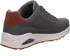 A side view of a single gray Skechers sneaker with brown accents. Voir les images du produit