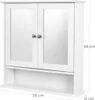 A white bathroom cabinet with mirrored doors and a shelf below, with dimensions indicated. Náhled obrázku produktu