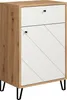 A white and wood-grain effect chest of drawers with black legs, shown against a white background. Voir les images du produit