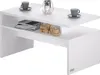 A white coffee table with two cups of coffee, a decorative lantern, and a stack of books and wooden train toys on its shelves. Produktbild-Vorschau