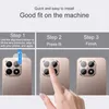 A step-by-step guide showing how to install a camera lens protector on a smartphone. Produktbild-Vorschau