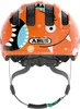 The back view of an orange children's bicycle helmet with a monster design. Náhľad obrázku produktu