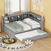A child's bedroom with a grey corner bed and a pull-out trundle bed. Voir les images du produit