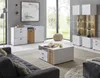A modern living room with a sofa, coffee table, sideboard, and display cabinet. Produktbild-Vorschau