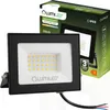 A black LED floodlight is shown in front of its packaging. Produktbild-Vorschau