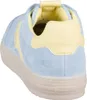 The back view of a blue and yellow sneaker. Produktbild-Vorschau