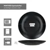 A black matte plate with dimensions and feature icons. Produktbild-Vorschau